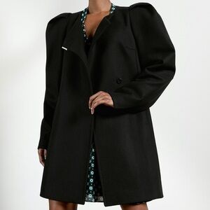 Ted Baker Zylaa Exaggerated Shoulder Wool Cashmere Black Coat Oversized Size 6